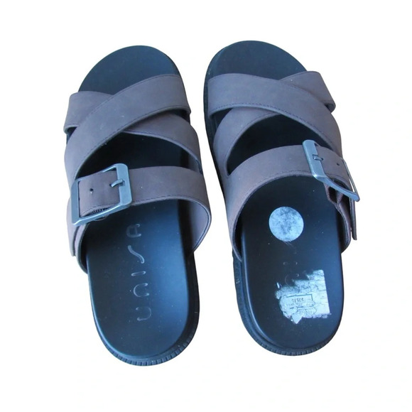 Unisa Womens Brown Buckle Sandals Size 5.5 Strappy Flat Slip On Shoes Outdoor - Picture 6 of 10